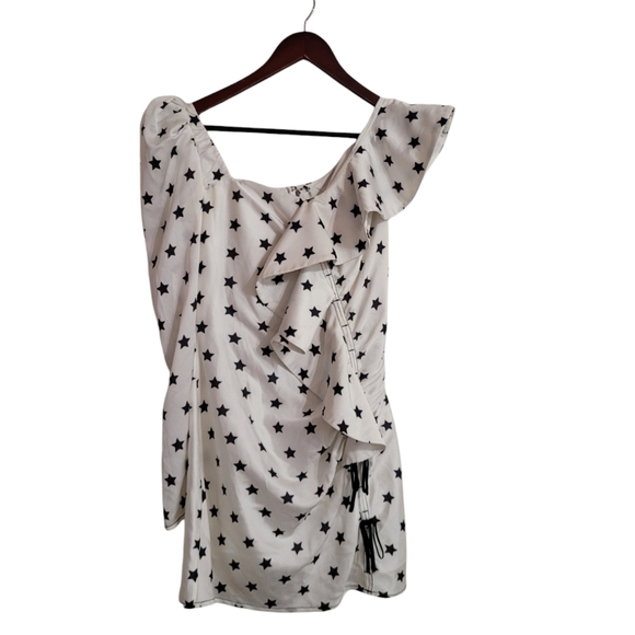 Self Portrait One-Shoulder Mini Dress Frill Star Print Dress Size 6 Runway - Picture 4 of 10
